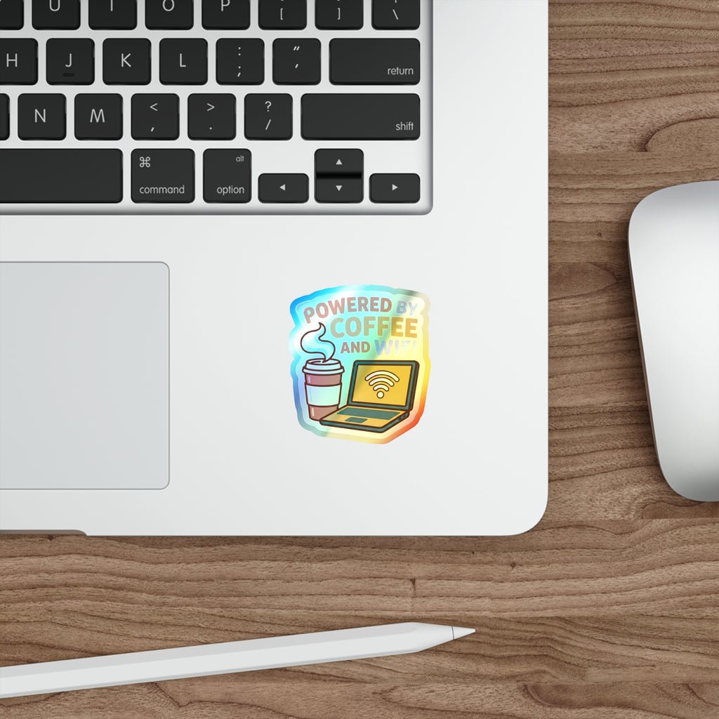 Powered by Coffee & WiFi - Holographic Die-Cut Sticker