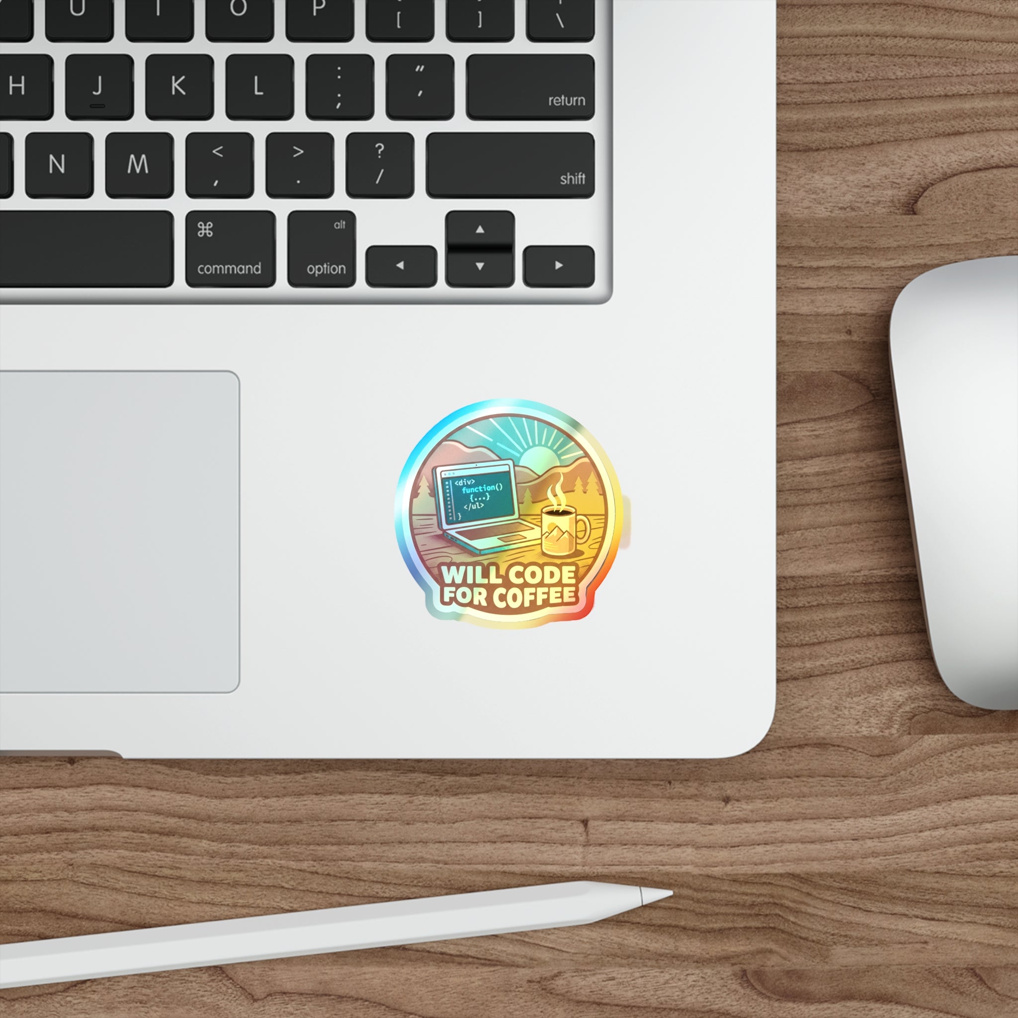 Will Code for Coffee - Holographic Die-Cut Sticker