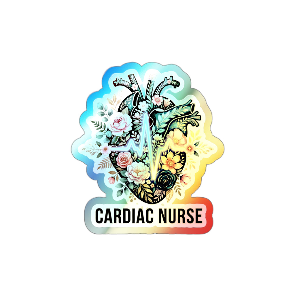 Cardiac Floral EKG Heart - Holographic Die-Cut Sticker