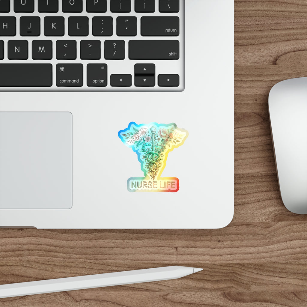 Nurse Life Wildflower Caduceus - Holographic Die-Cut Sticker