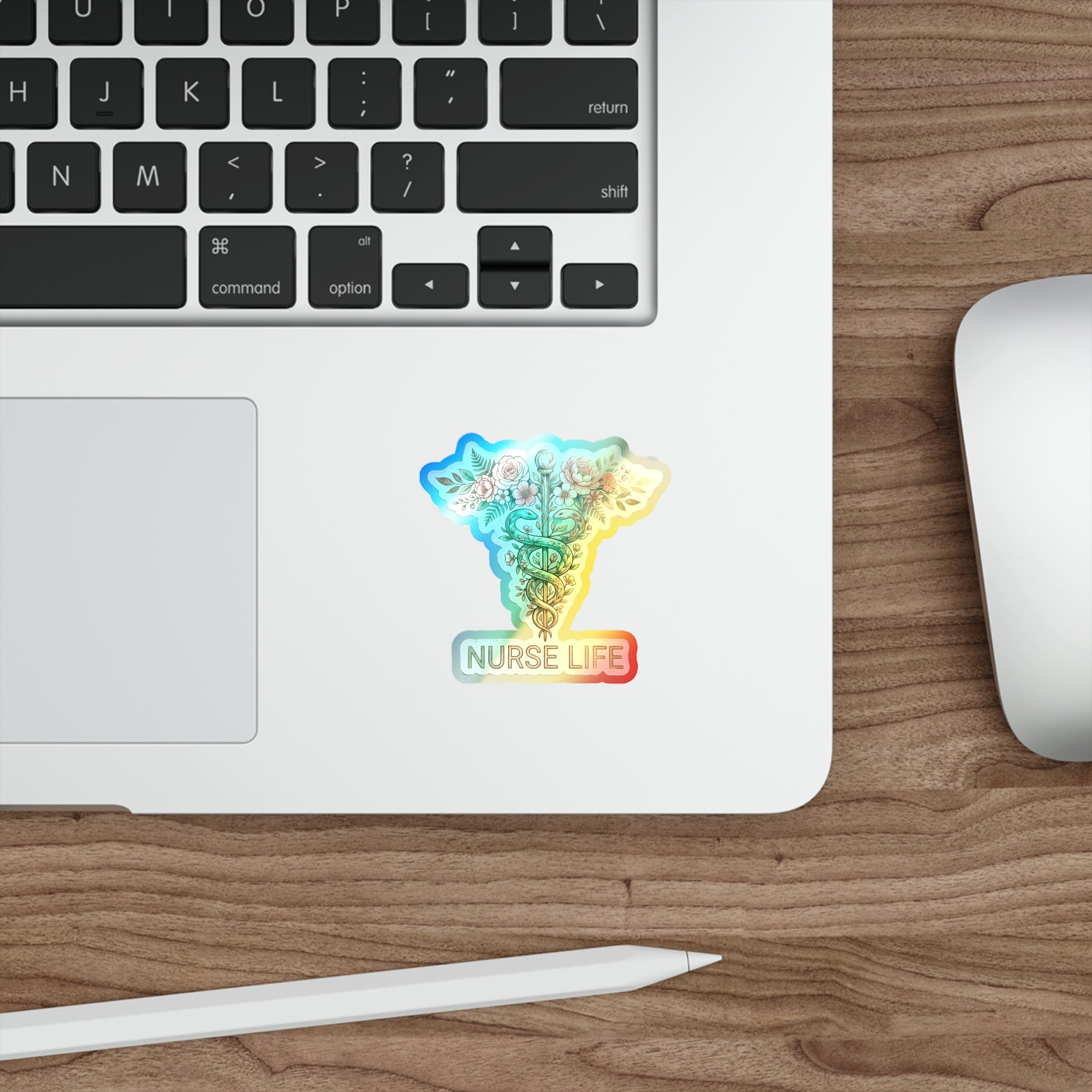 Nurse Life Wildflower Caduceus - Holographic Die-Cut Sticker