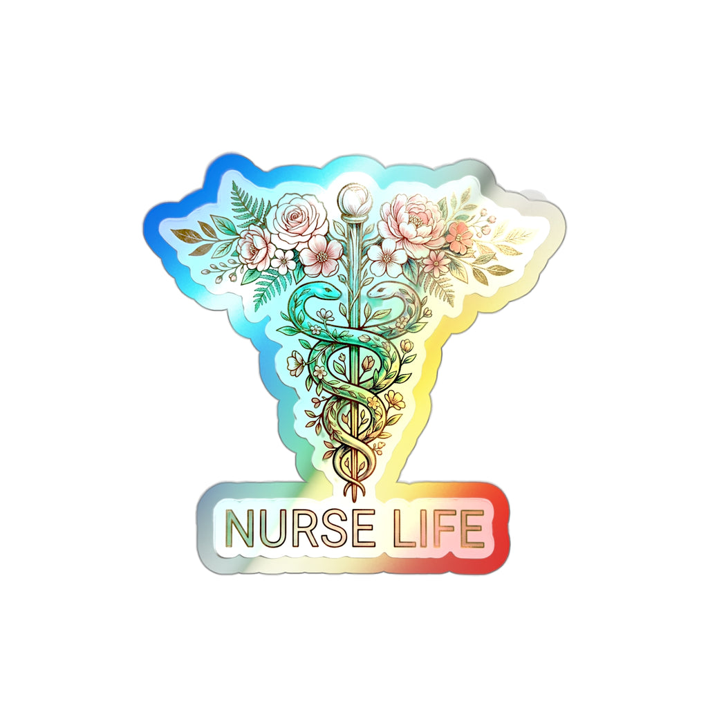 Nurse Life Wildflower Caduceus - Holographic Die-Cut Sticker