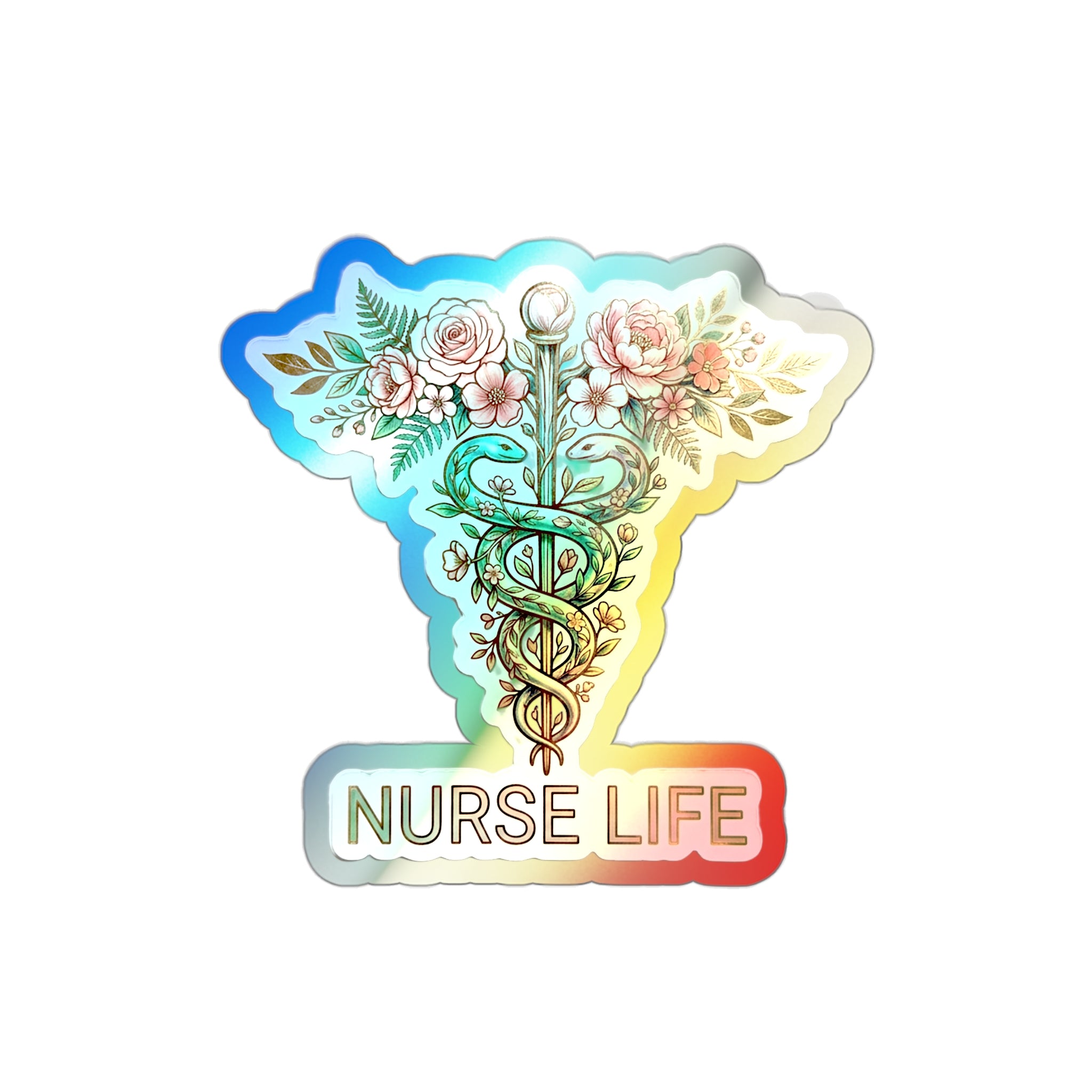 Nurse Life Wildflower Caduceus - Holographic Die-Cut Sticker