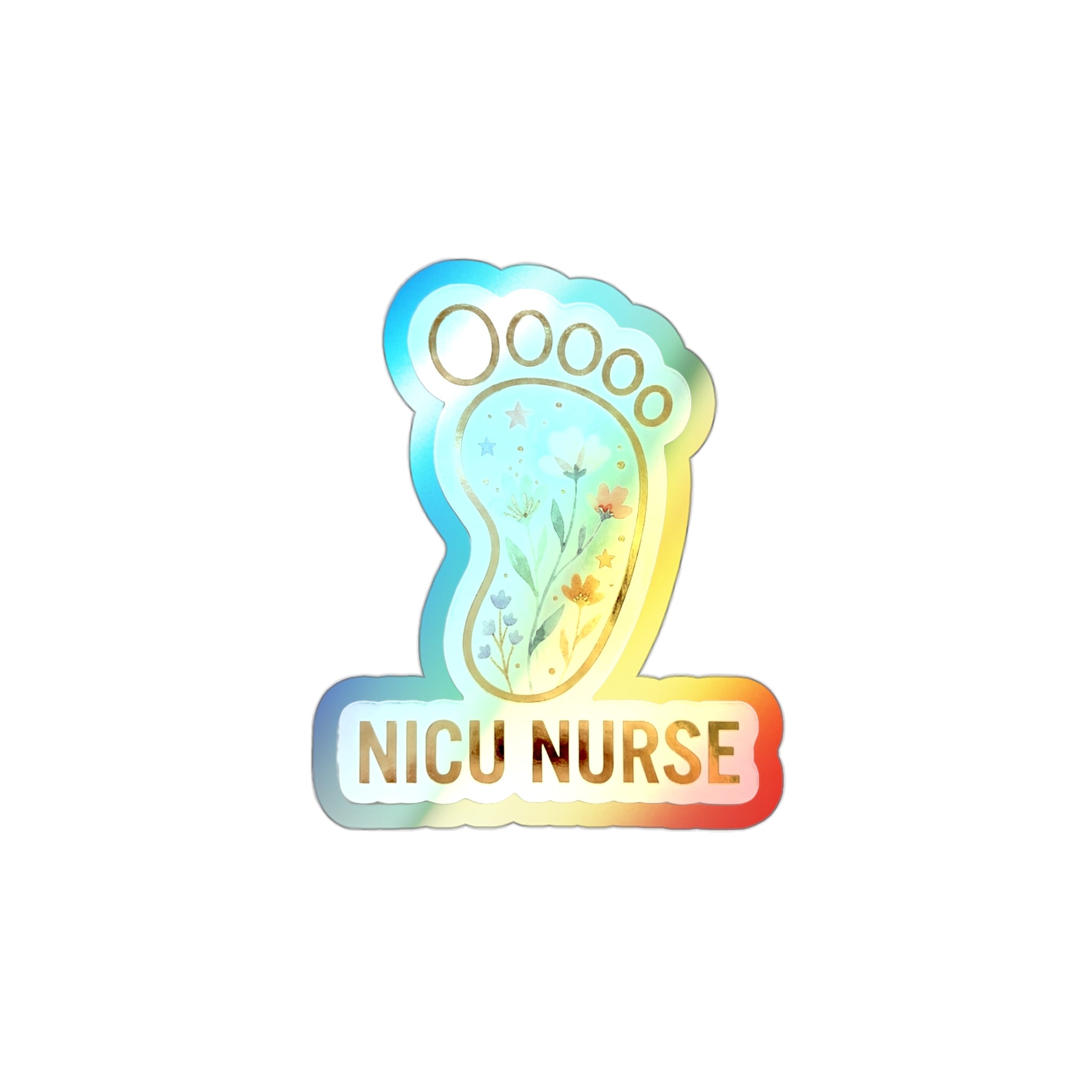 NICU Wildflower Baby Footprint - Holographic Die-Cut Sticker