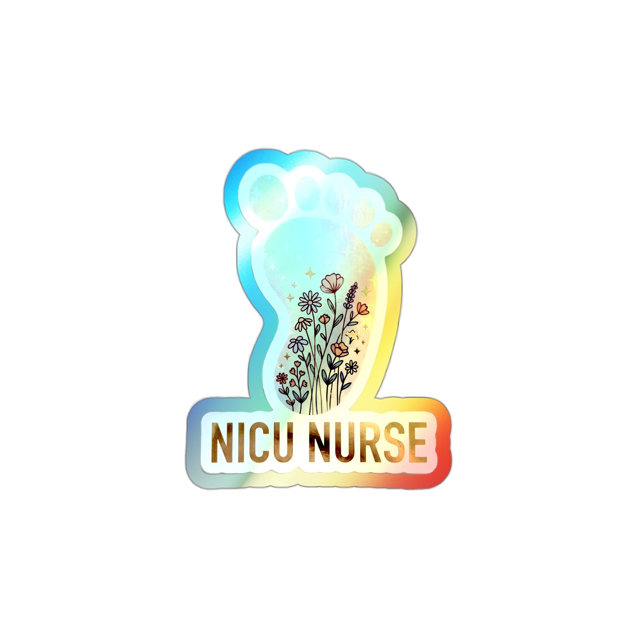 NICU Starlit Footprint - Holographic Die-Cut Sticker