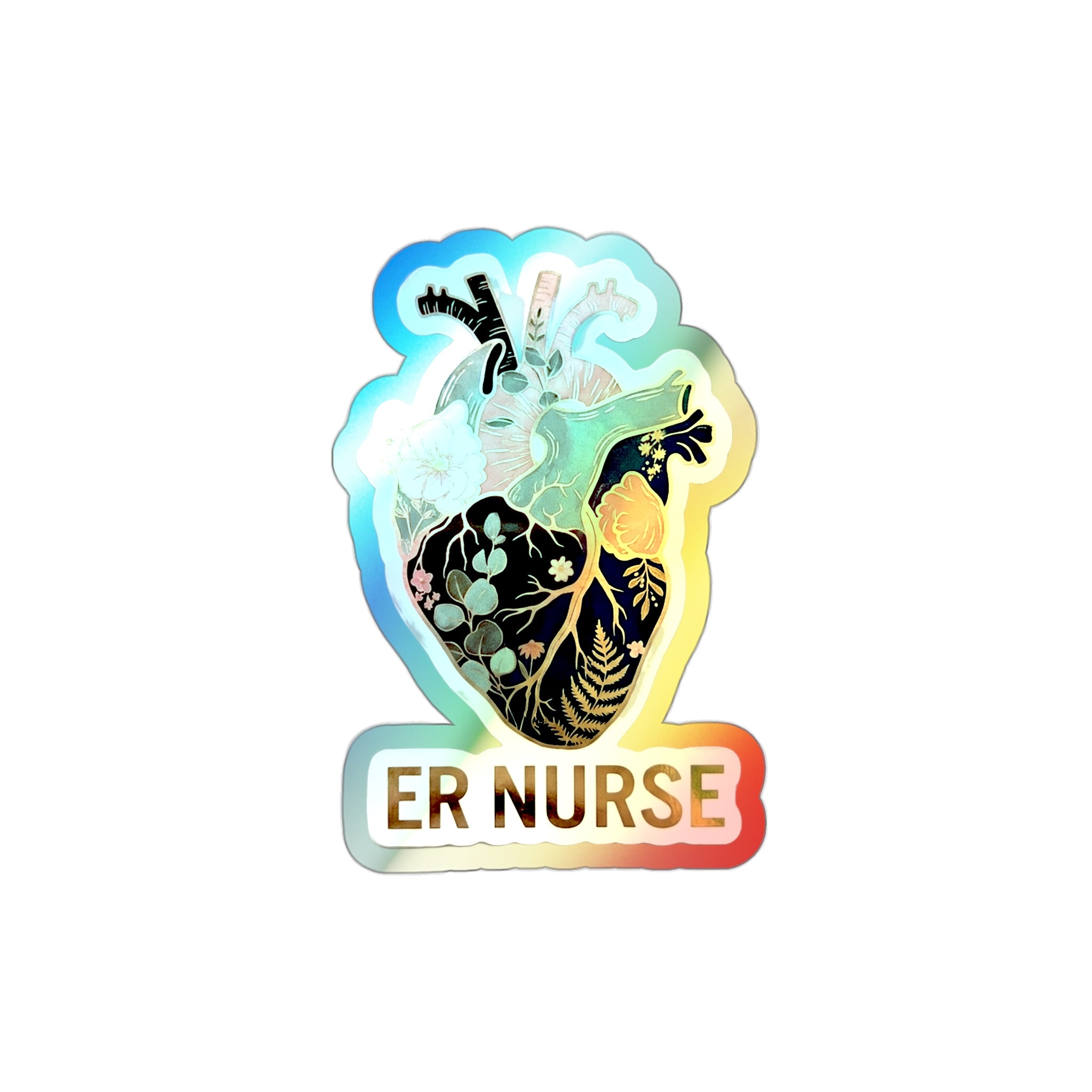 Anatomical Heart in Sunset Bloom - Holographic Die-Cut Sticker