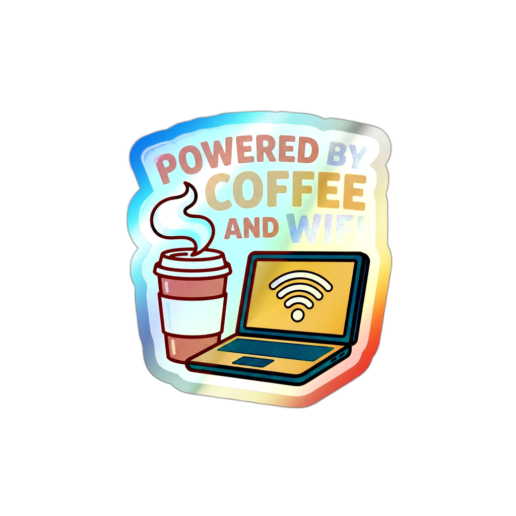 Powered by Coffee & WiFi - Holographic Die-Cut Sticker