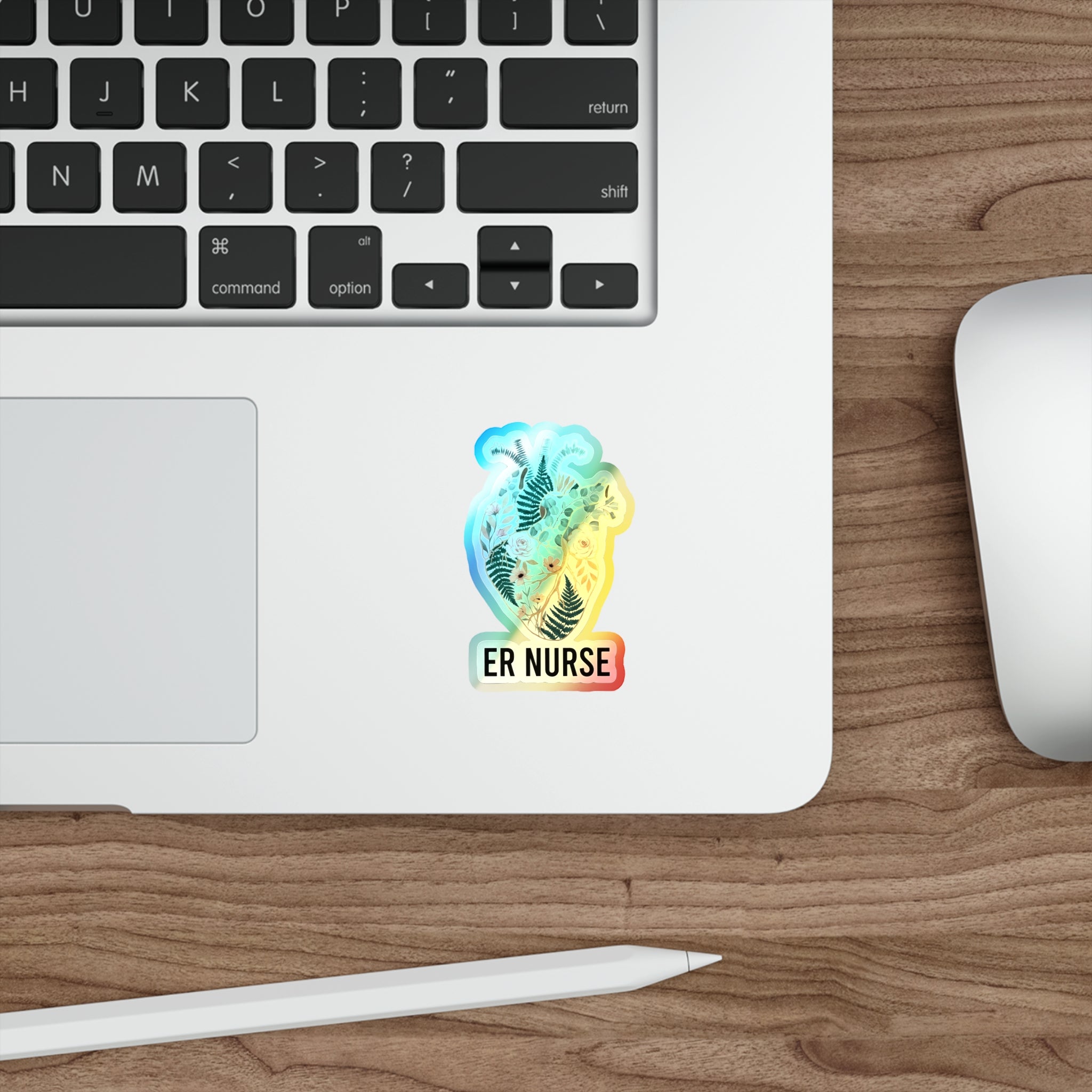 Anatomical Heart in Gold-Foil Botanicals - Holographic Die-Cut Sticker