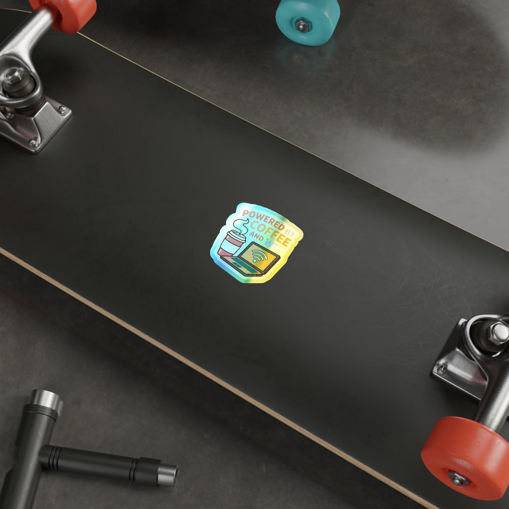 Powered by Coffee & WiFi - Holographic Die-Cut Sticker