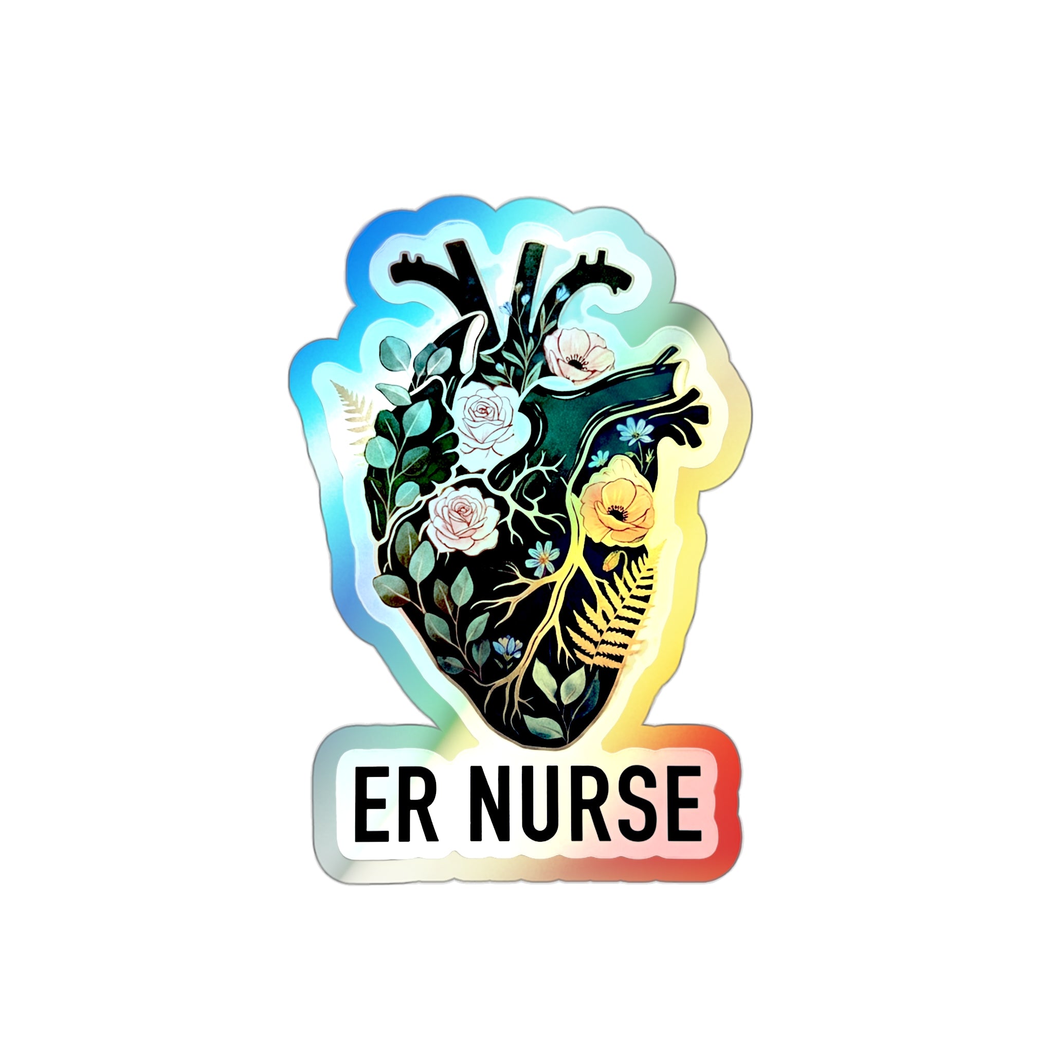 Anatomical Heart in Wildflowers - Holographic Die-Cut Sticker