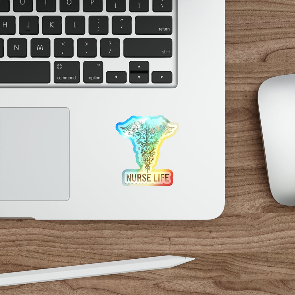 Nurse Life Botanical Caduceus - Holographic Die-Cut Sticker