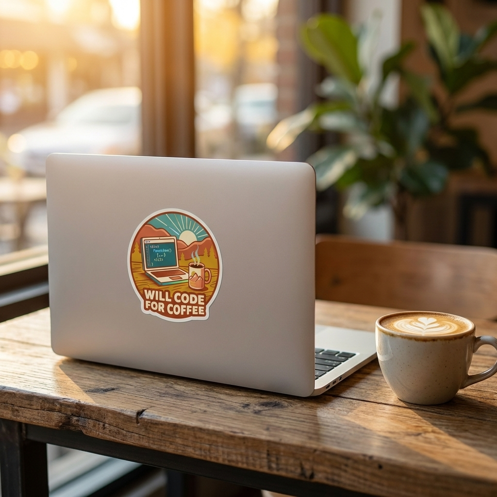 Cafe Hustle Holographic Remote-Work Sticker 4-Pack